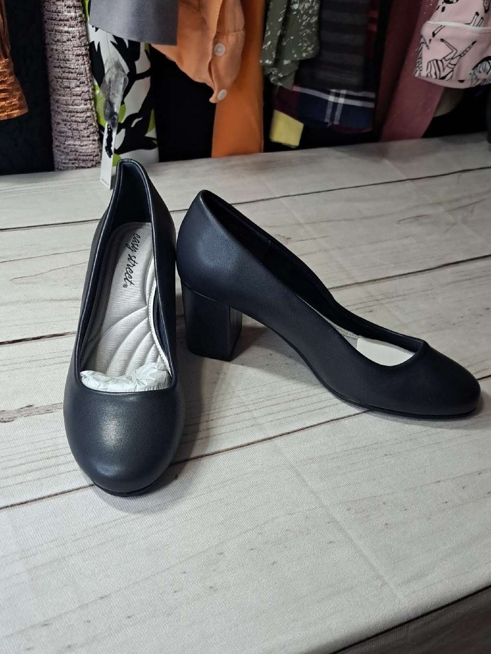 Dark Navy Block Heel Pumps Size 7 WW